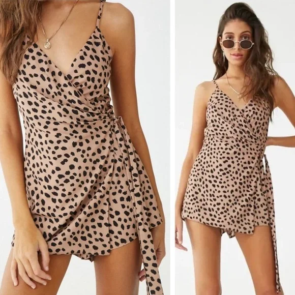Cheetah Print Wrap-Front Romper - Picture 6 of 15